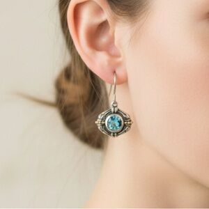 Lagos Caviar Blue Topaz Two Tone Dangle Earrings